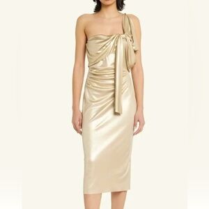 Chiara Boni La Petite Robe Teresa one shoulder draped midi light‎ gold 42/US4